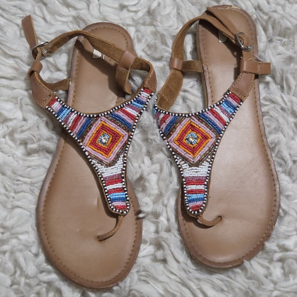 BP Nordstrom Flat Bohemian Colorful Beaded Thong Sandals Size 7